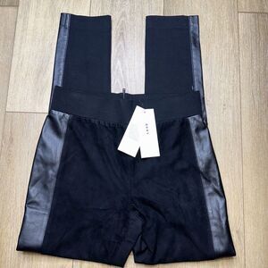 DKNY Womens Leather Stripe Casual Trouser Pants,‎ Black, Small NWT